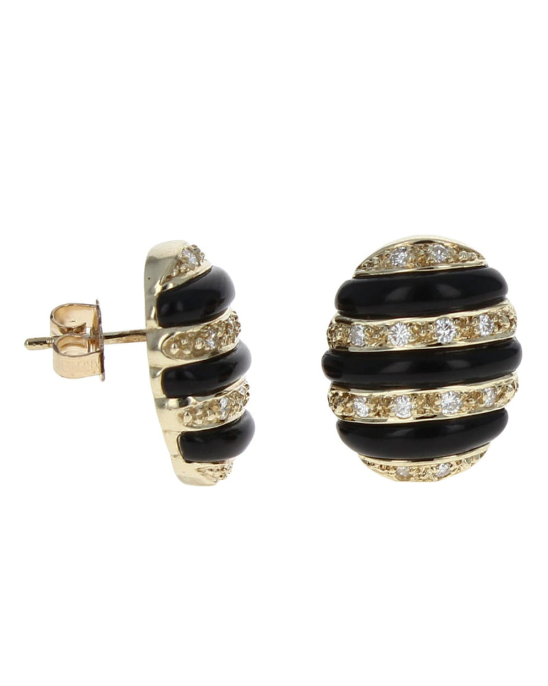 7 Row Alternating Diamond and Black Onyx Oval Earrings