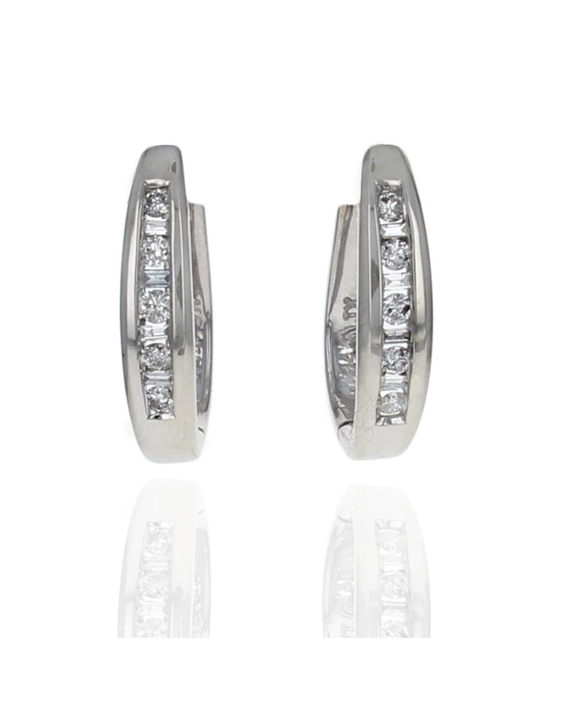 Round and Baguette Diamond Curved Earrings