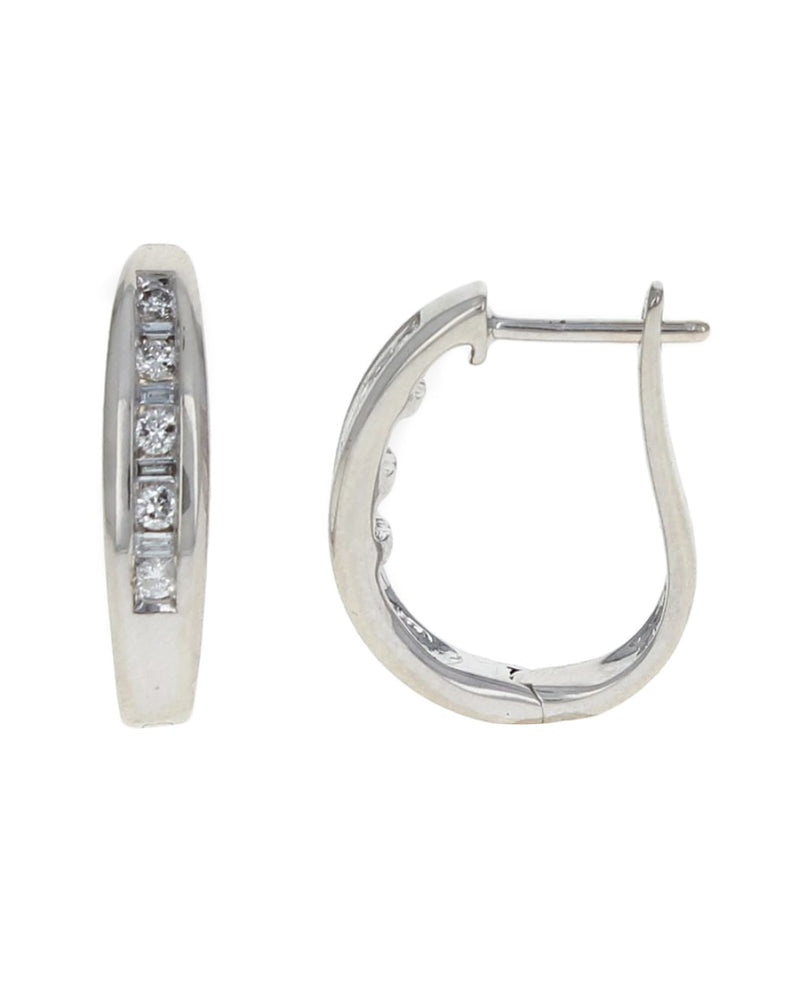 Round and Baguette Diamond Curved Earrings