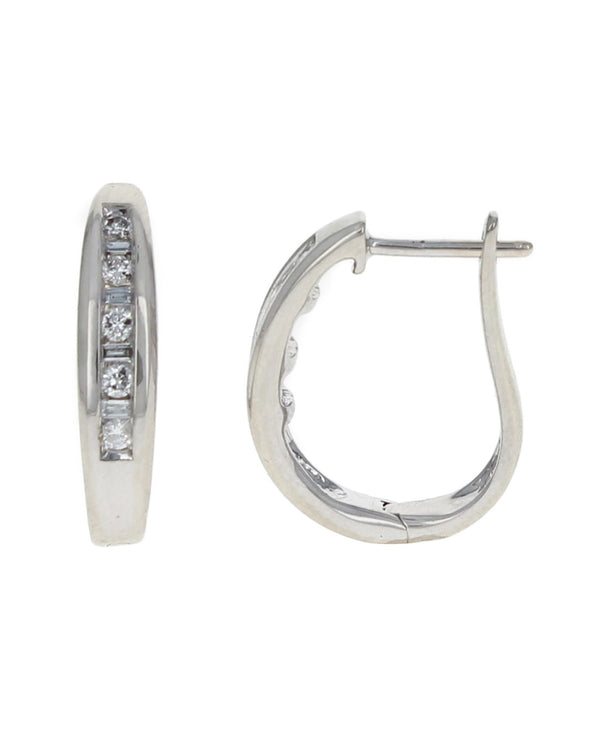 Round and Baguette Diamond Curved Earrings