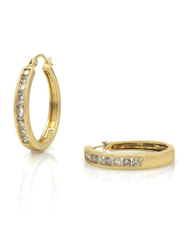 Diamond Hoop Earrings in Yellow Gold