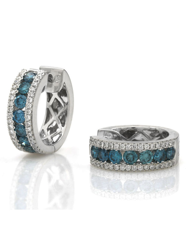 3 Row Blue and White Diamond Huggie Earrings