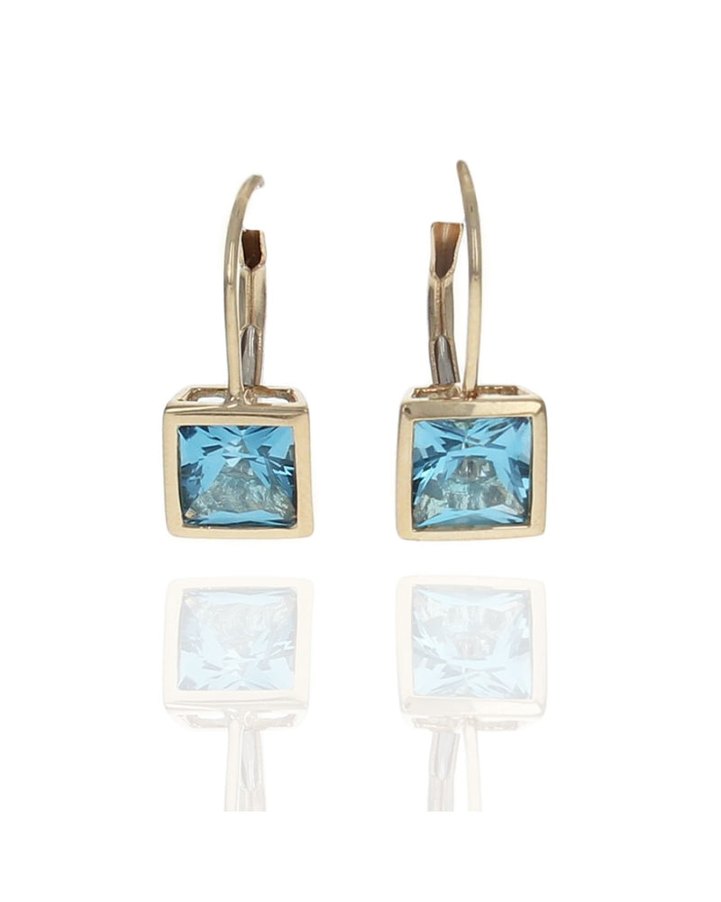 Square Swiss Blue Topaz Lever Back Earrings