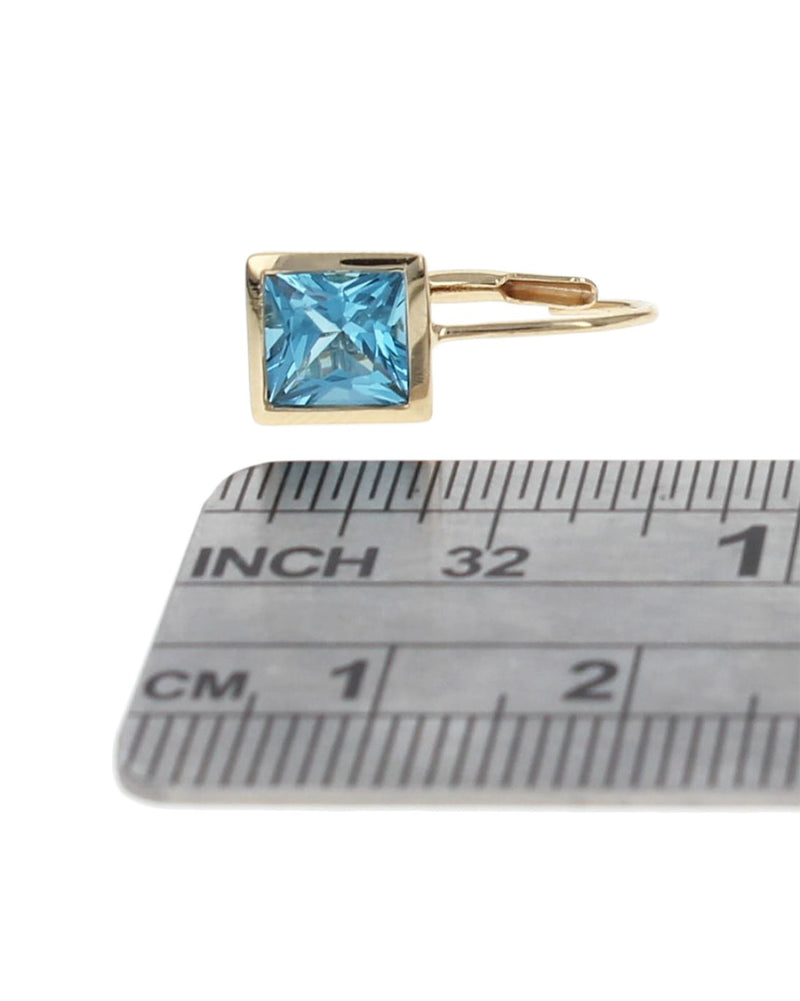 Square Swiss Blue Topaz Lever Back Earrings