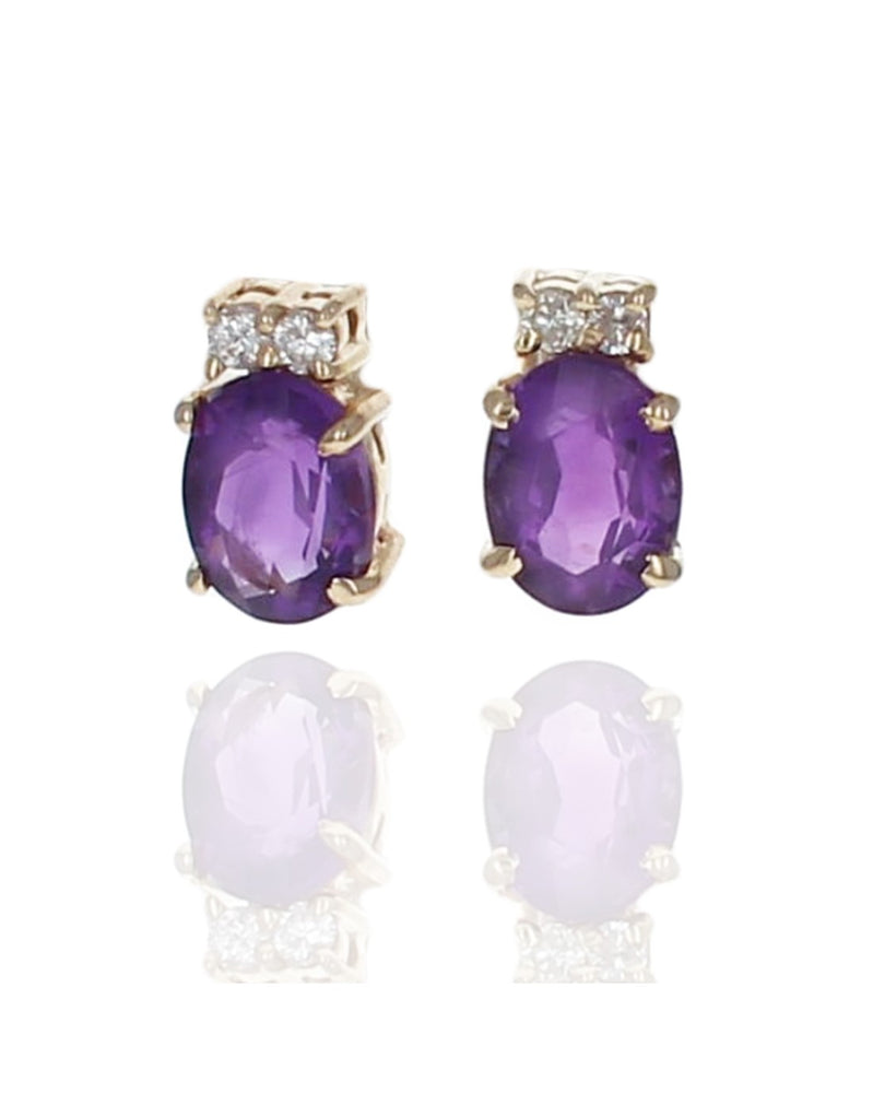 Oval Amethyst and Diamond Accent Stud Earrings