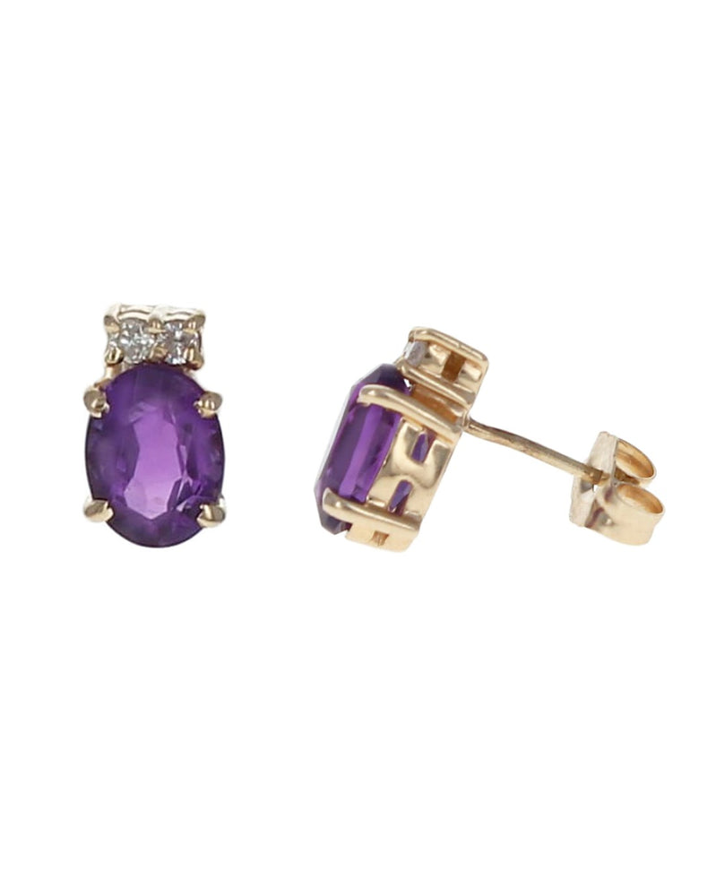 Oval Amethyst and Diamond Accent Stud Earrings