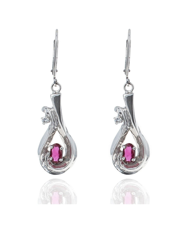 Ruby and Diamond Pear Shape Drop Earrings