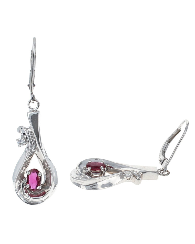 Ruby and Diamond Pear Shape Drop Earrings