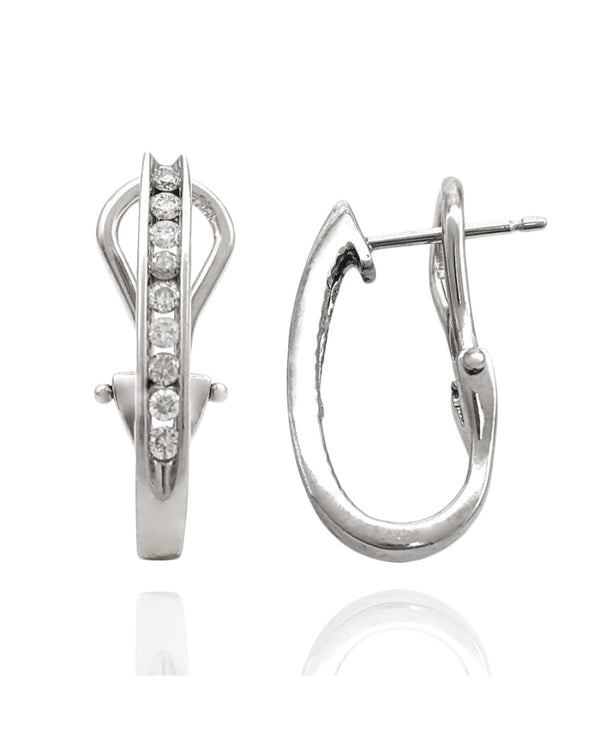 Channel Set Diamond J Earrings in White Gold