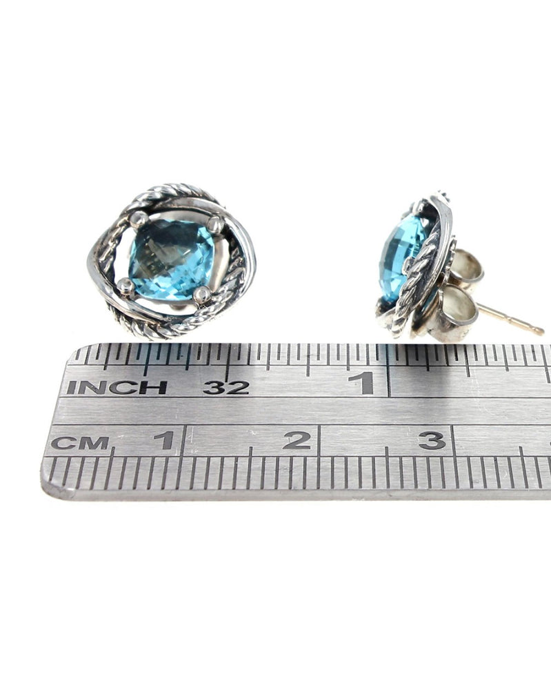 David Yurman Infinity Swiss Blue Stud Earrings in Silver