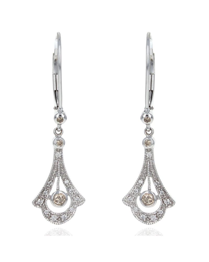 Diamond Milgrain Drop Earrings in White Gold