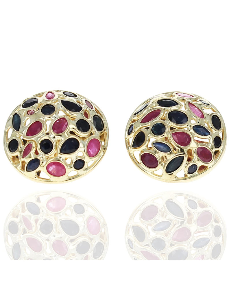 Vior Mixed Cut Ruby and Sapphire Dome Earrings