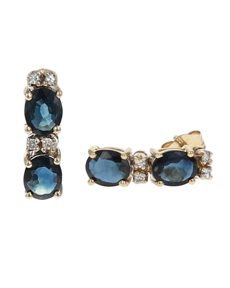 Alternating Oval Sapphire and Round Diamond Drop Earrings