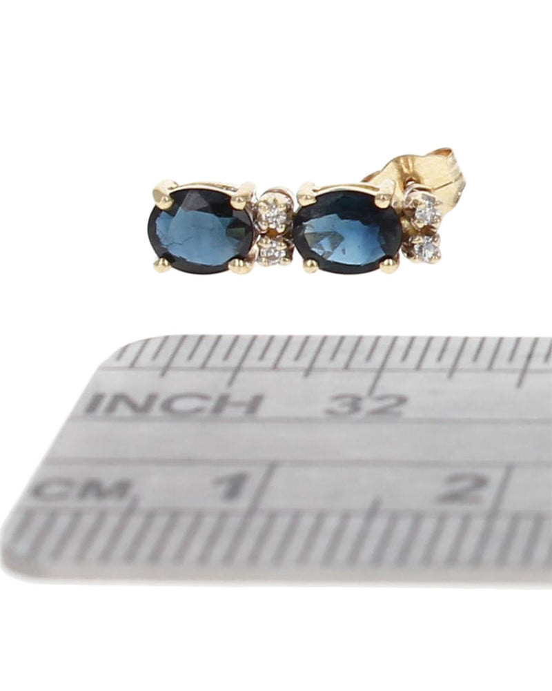 Alternating Oval Sapphire and Round Diamond Drop Earrings