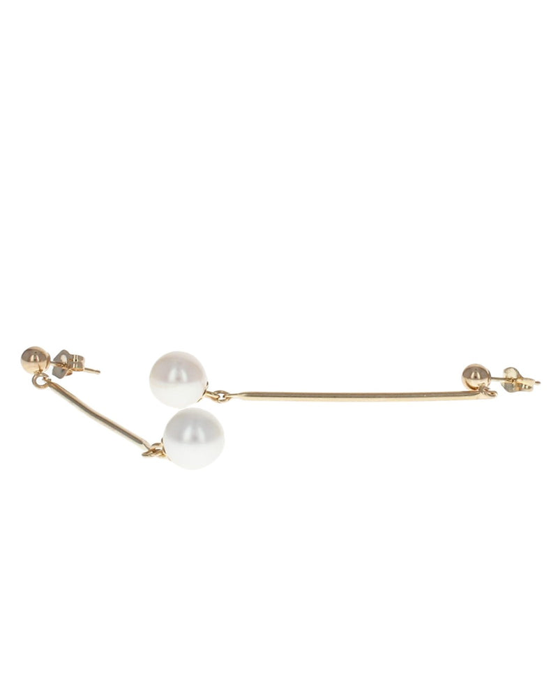 Ball and Pearl Dangle Earrings in Gold