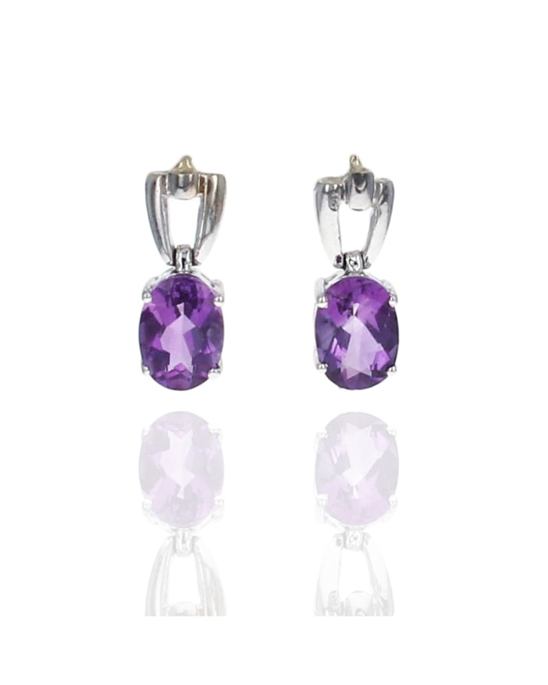 Oval Amethyst Drop Earrings in White Gold