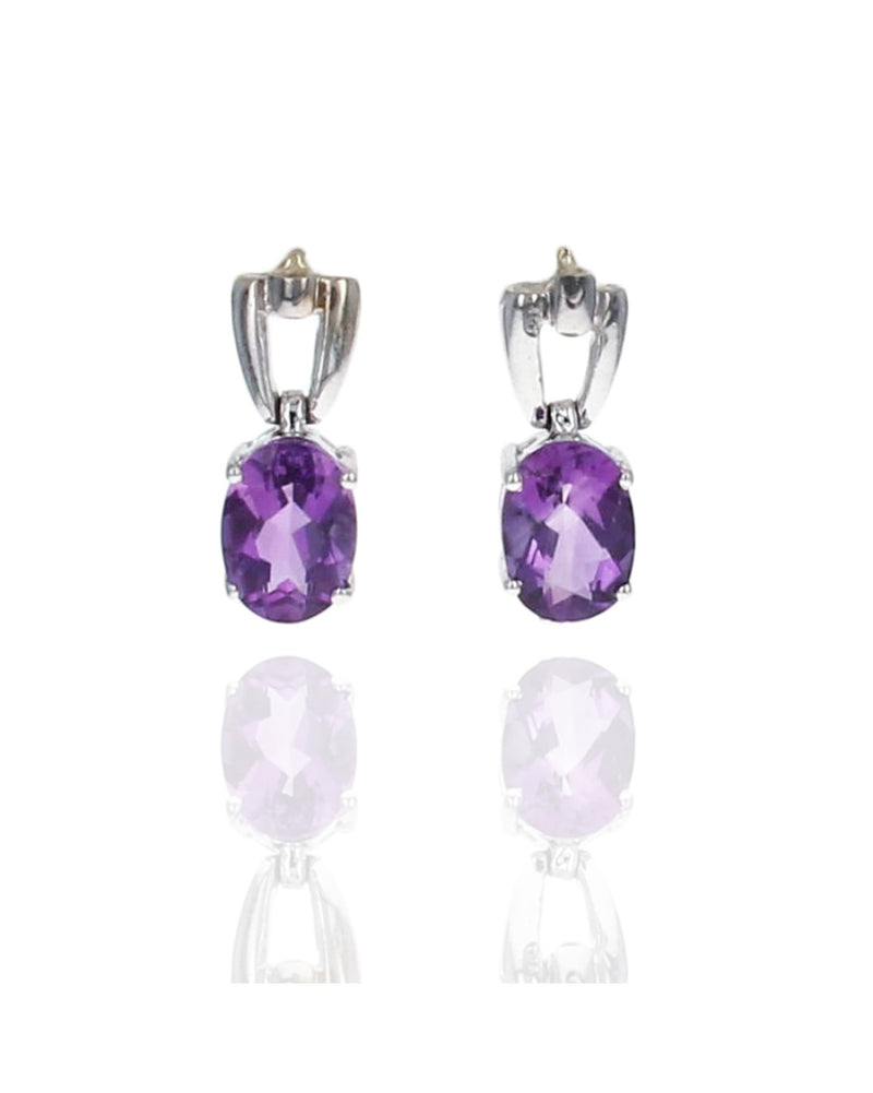 Oval Amethyst Drop Earrings in White Gold