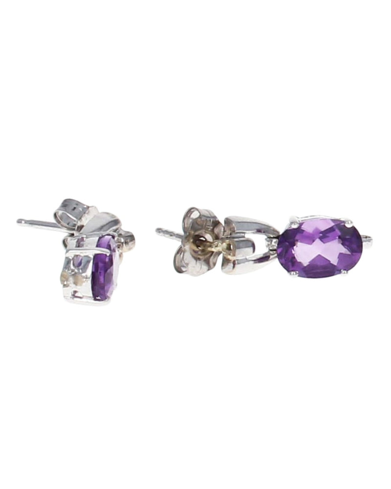 Oval Amethyst Drop Earrings in White Gold