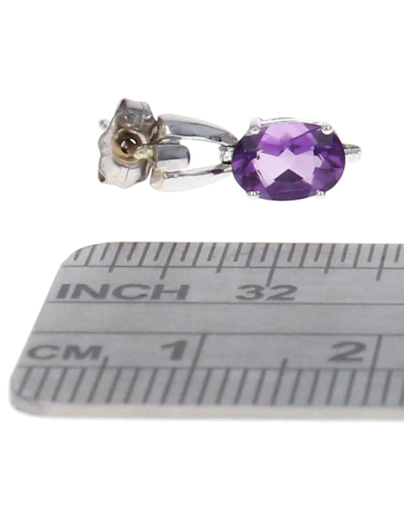 Oval Amethyst Drop Earrings in White Gold