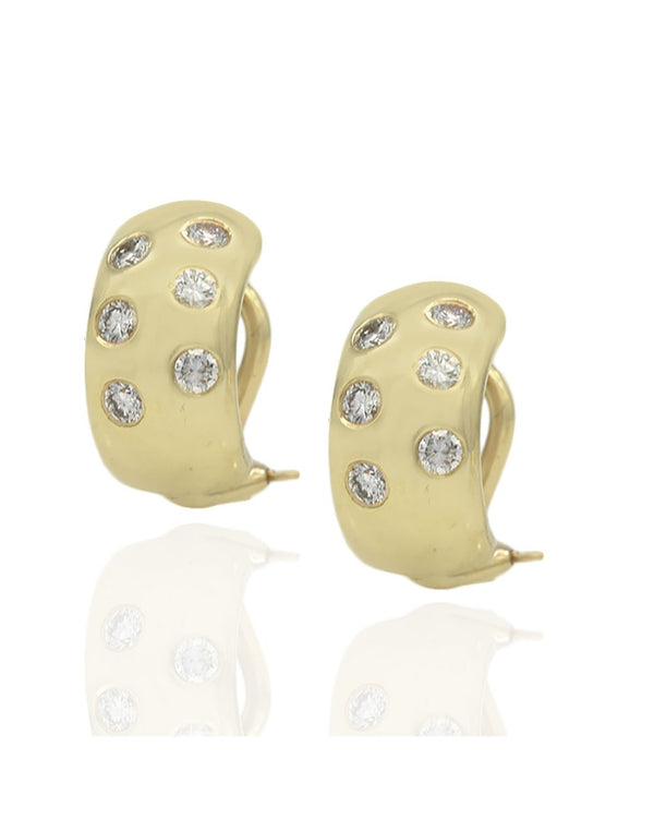 Flush Set Diamond Miniature Curved Earrings