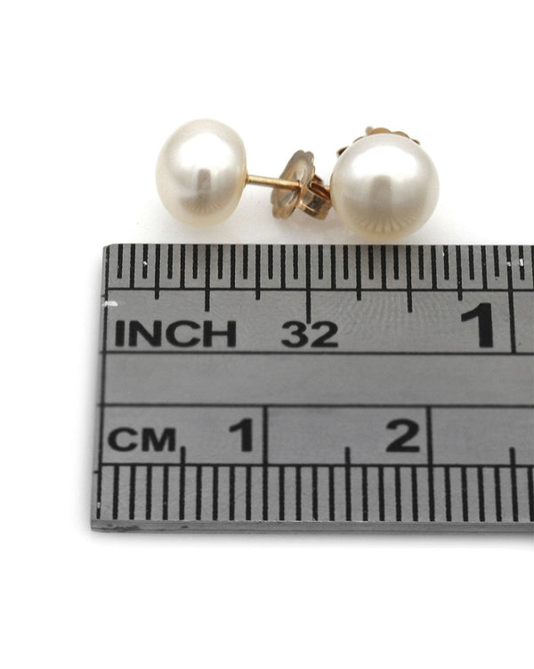 Pearl Button Stud Earrings in Gold