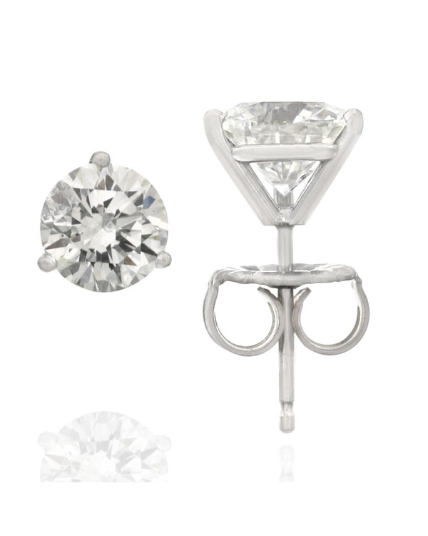 Round Brilliant Cut Diamond Martini Stud Earrings in 14KW