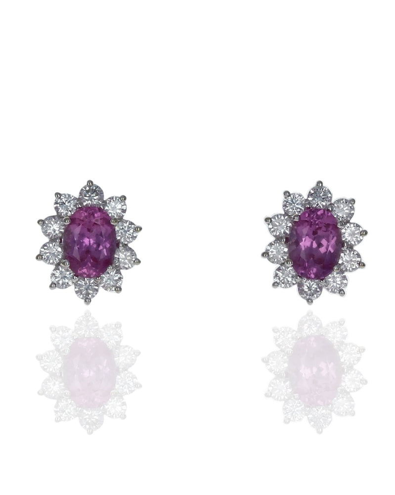 Pink Sapphire and Diamond Halo Stud Earrings