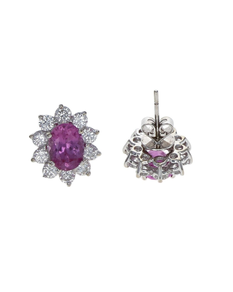 Pink Sapphire and Diamond Halo Stud Earrings