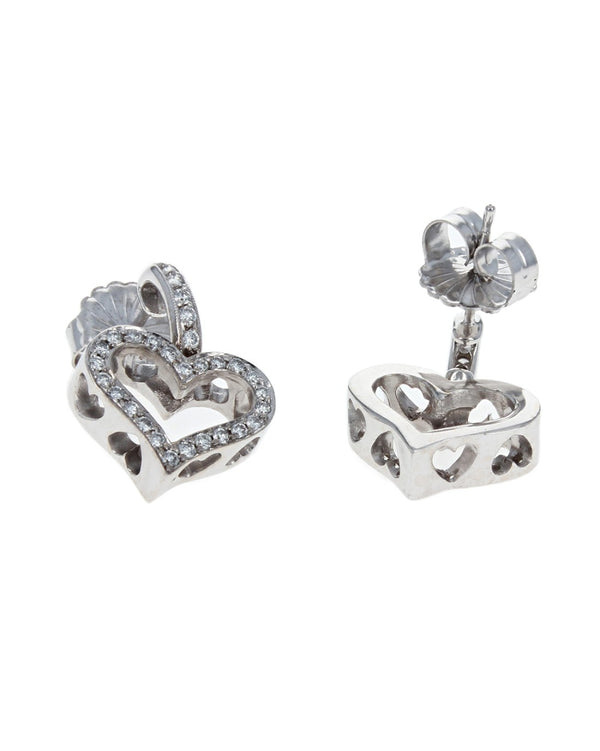 Diamond Open Heart Drop Earrings in White Gold