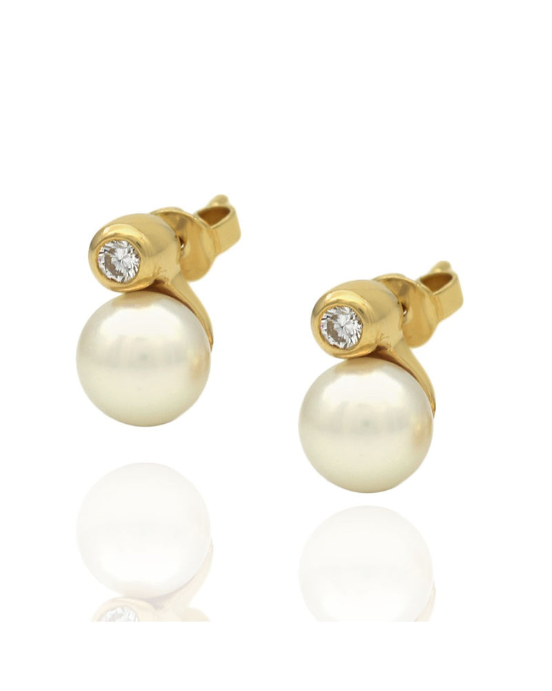 Pearl and Diamond Accent Drop Earrings in Yellow Gold