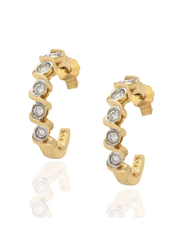 Diamond S Motif Half Hop Earrings in Yellow Gold