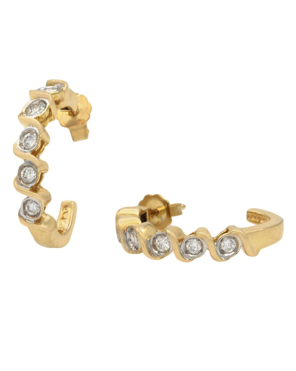 Diamond S Motif Half Hop Earrings in Yellow Gold