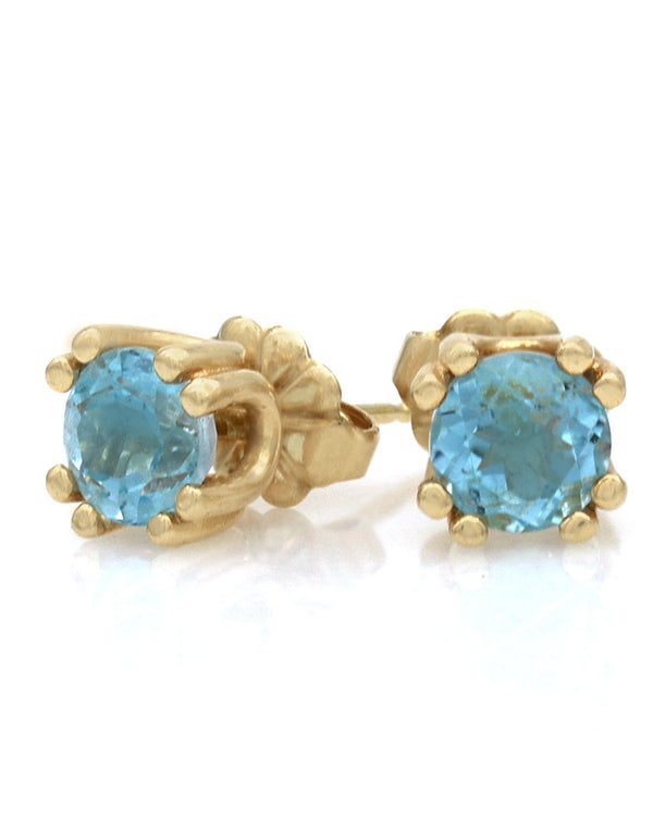 Blue Topaz Double Prong Studs in Yellow Gold