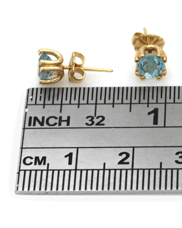 Blue Topaz Double Prong Studs in Yellow Gold