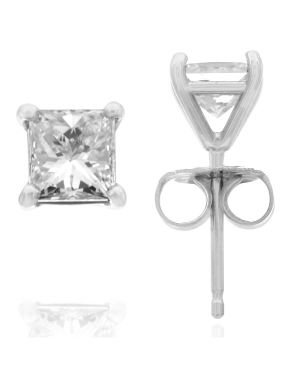 Princess Diamond Stud Earrings in White Gold