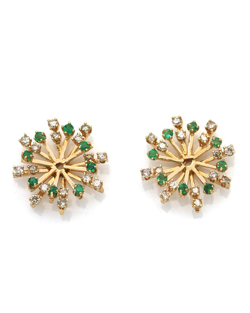 Emerald and Diamond Snowflake Earring Jackets in Yellow Gold