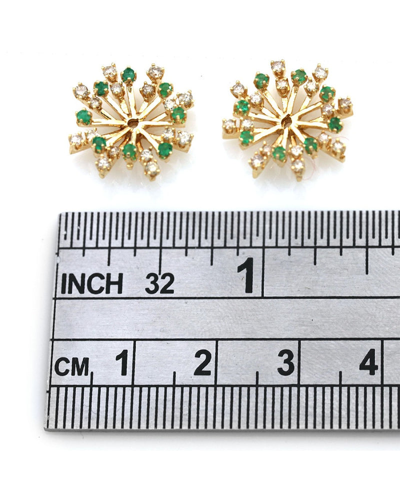 Emerald and Diamond Snowflake Earring Jackets in Yellow Gold