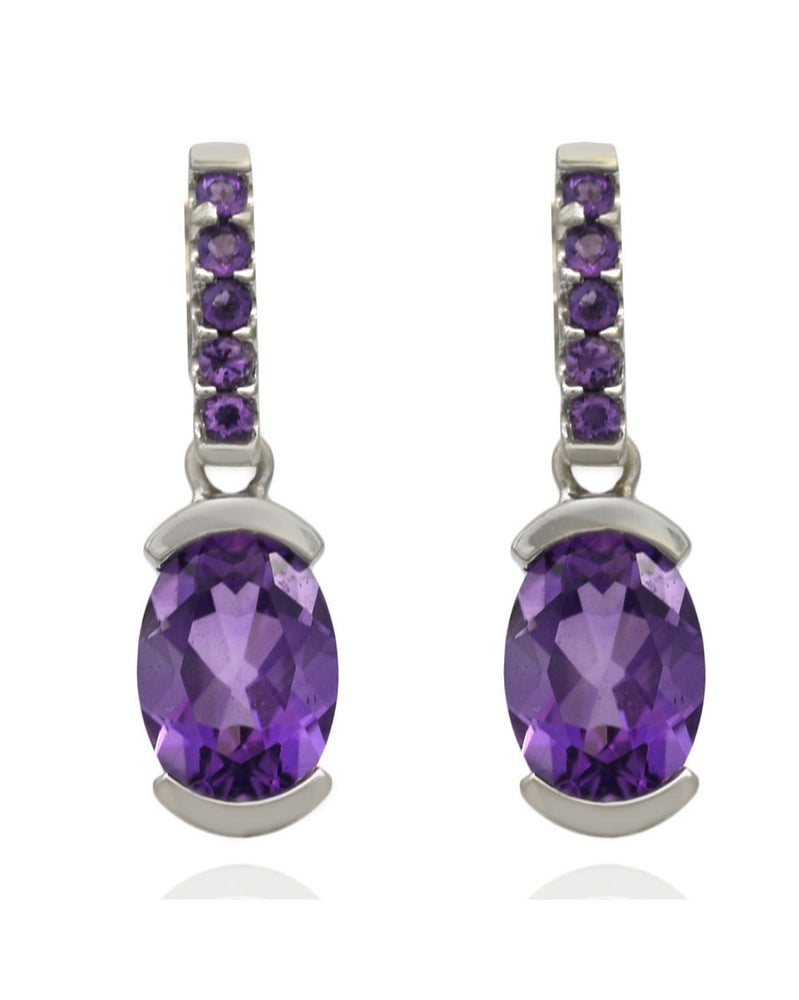 Amethyst Drop Earrings in White Gold