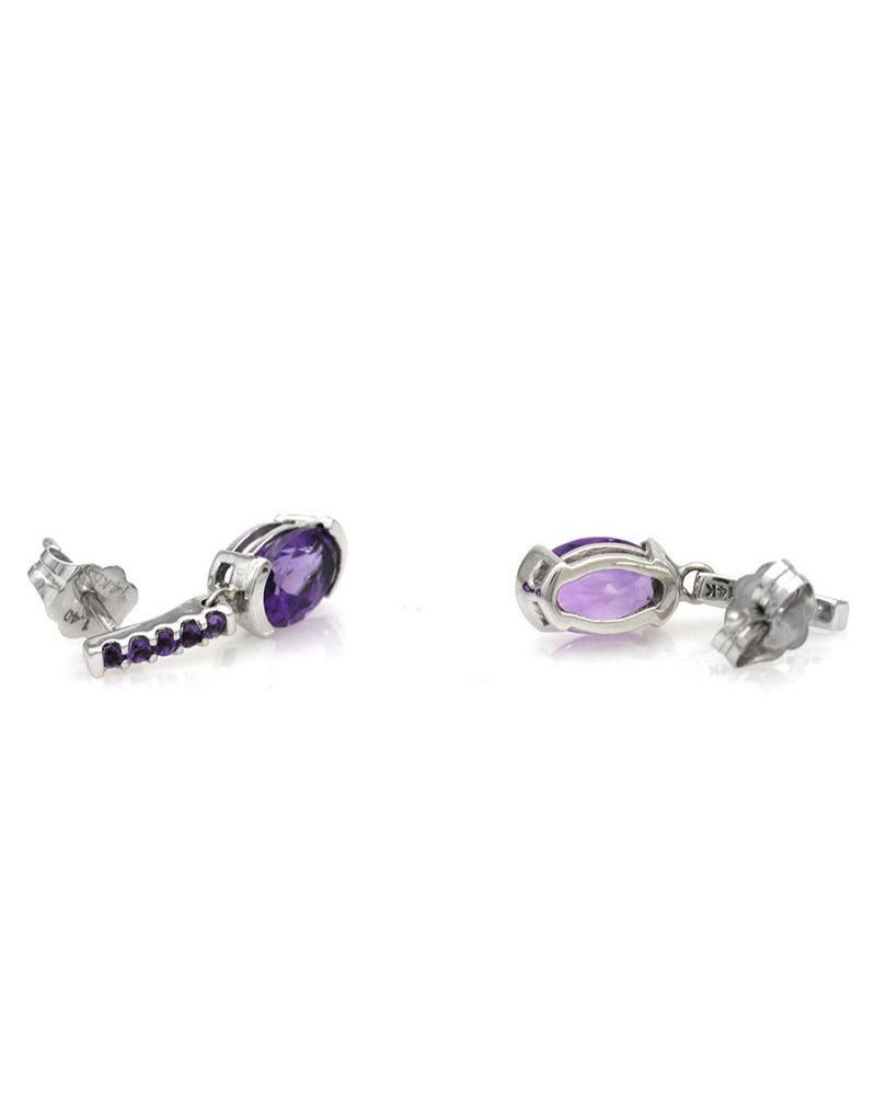 Amethyst Drop Earrings in White Gold