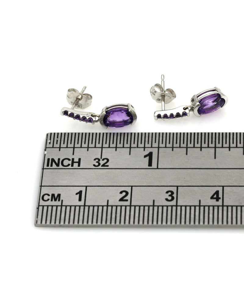 Amethyst Drop Earrings in White Gold