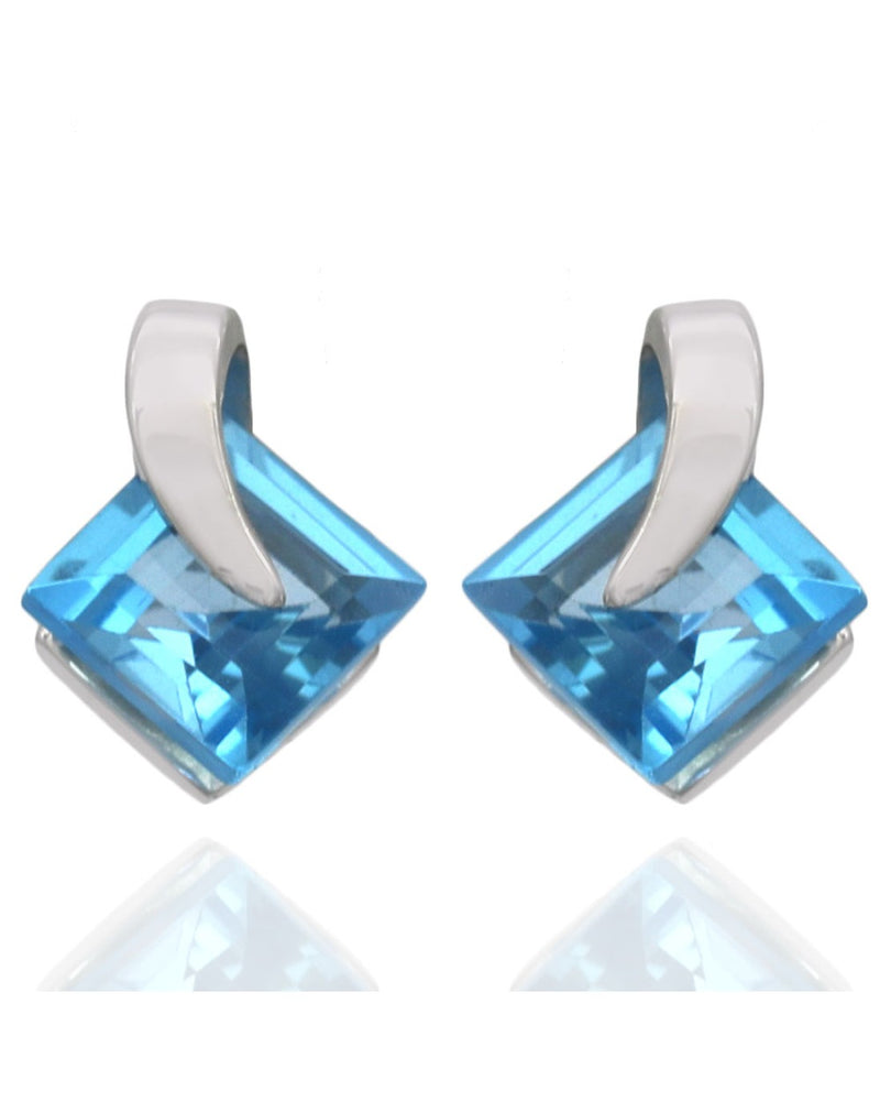 Square Swiss Blue Topaz Studs in White Gold