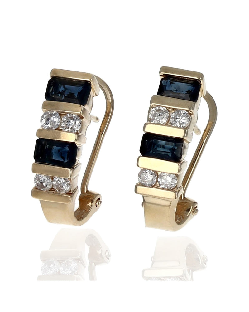 Alternating Sapphire and Diamond J Earrings in Yellow Gold