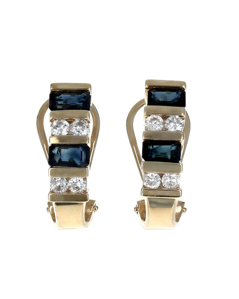 Alternating Sapphire and Diamond J Earrings in Yellow Gold