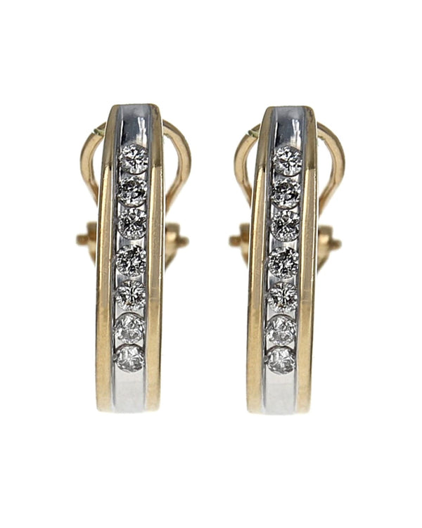 Diamond J Earrings in 2 Tone Gold