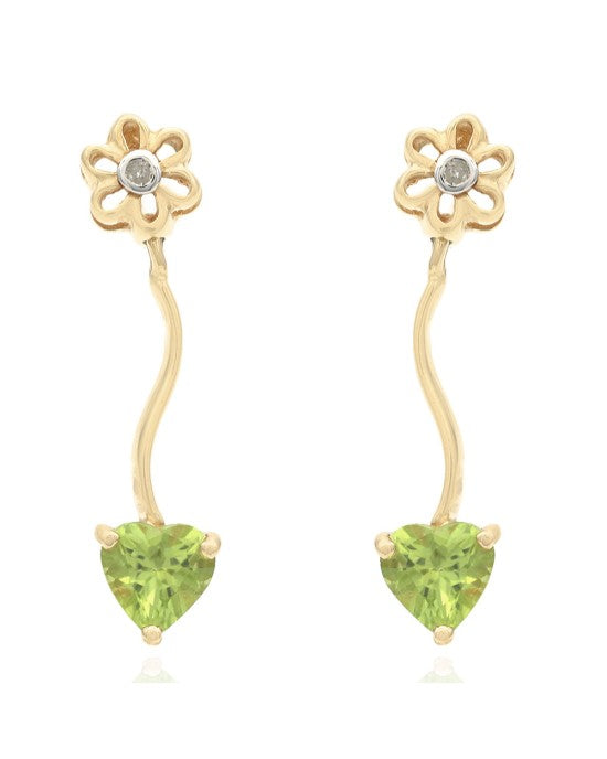 Peridot & Diamond Flower Dangle Earrings in Yellow Gold