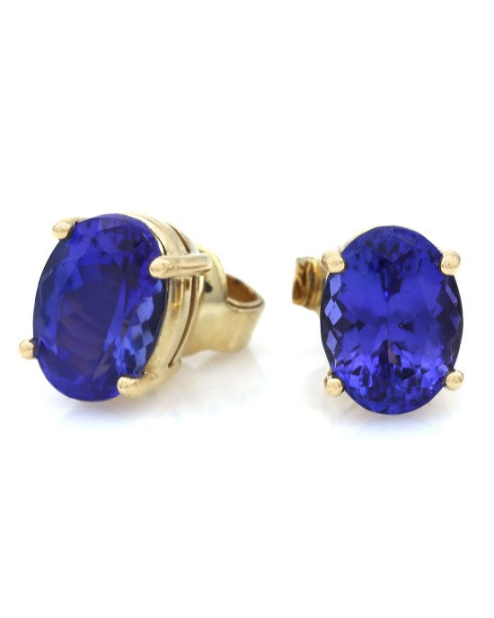 Basket Set Oval Tanzanite Stud Earrings in Yellow Gold