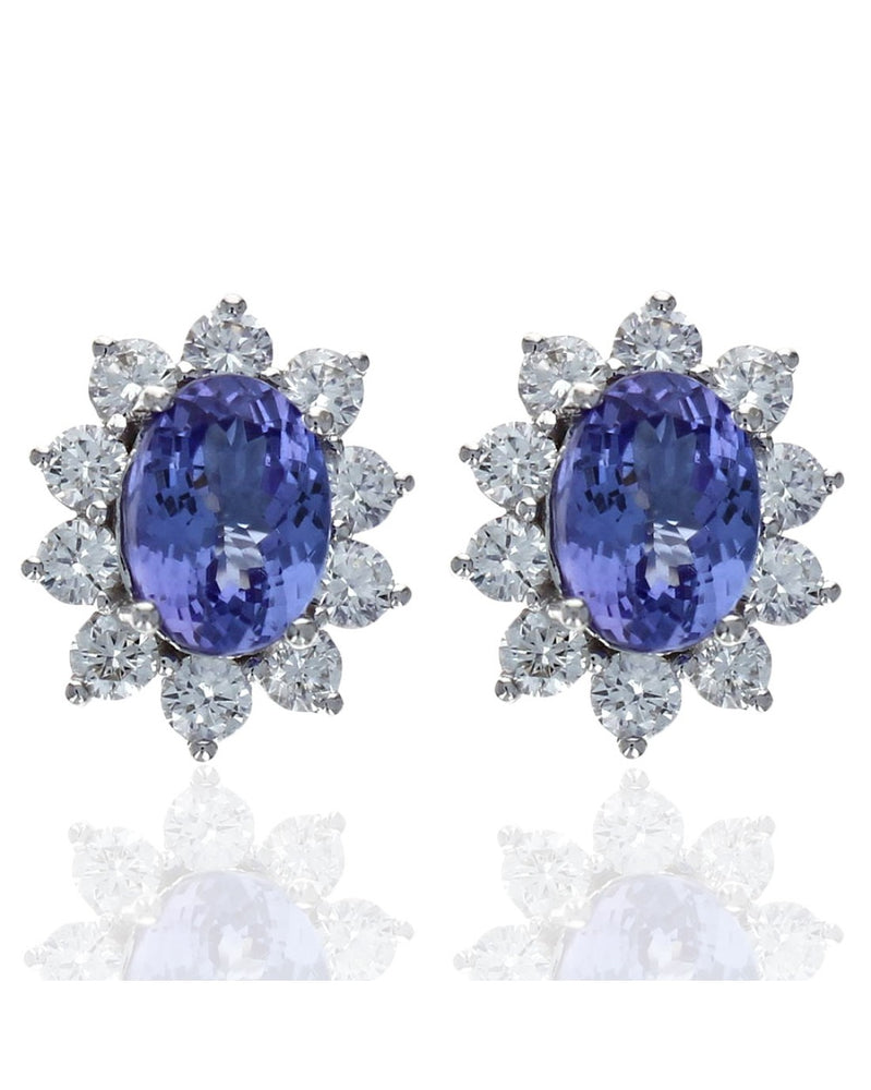 Tanzanite and Diamond Halo Stud Earrings