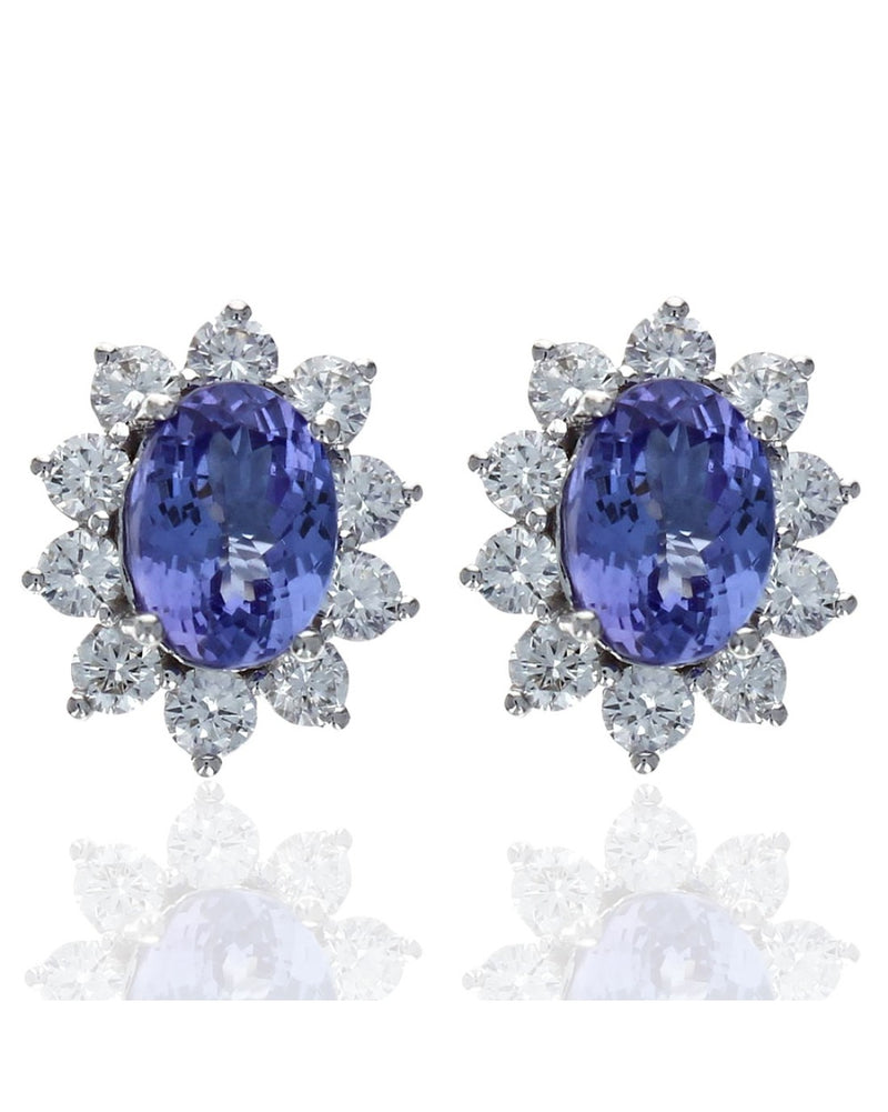 Tanzanite and Diamond Halo Stud Earrings