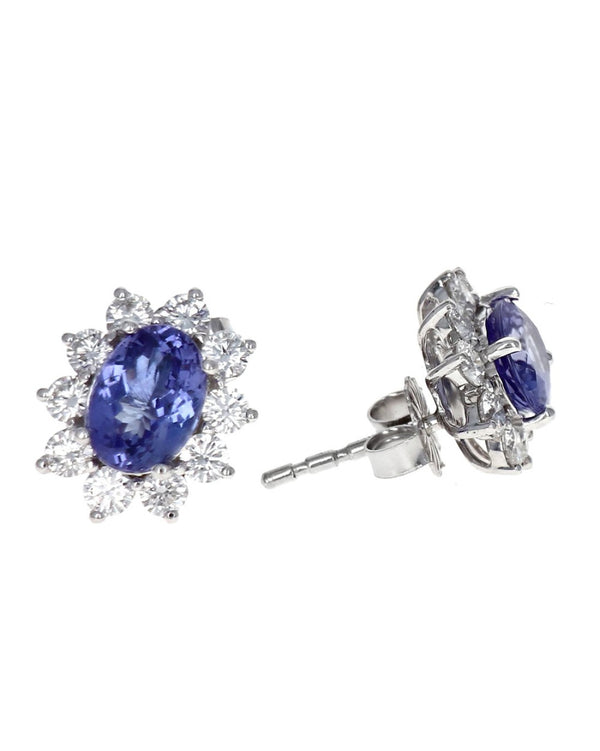 Tanzanite and Diamond Halo Stud Earrings