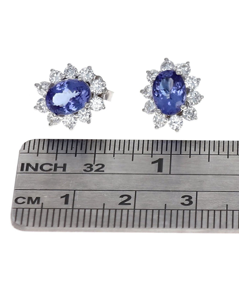 Tanzanite and Diamond Halo Stud Earrings